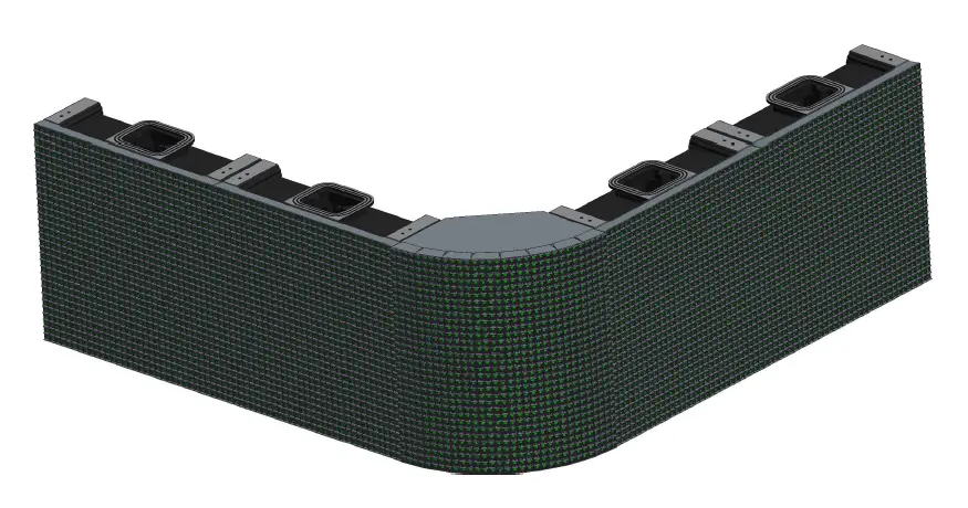 Q320 LED display curved corner configuration front view with curved LED screen design