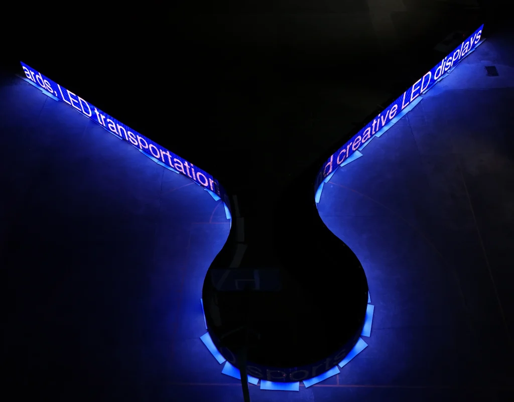 Curved outdoor ticker display for sports park in Australia